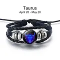 Bracelet zodiaque Taureau lumineux avec cordons en cuir noir tressé multicouche - Taureau