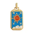 Golden tarot pendant with blue enamel 'The Sun' design and red sun motif - M801165-Sky Blue