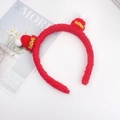 Red plush Christmas headband with love embroidery and white pom-poms for festive parties - 39# Christmas Headband - Red Santa Hat