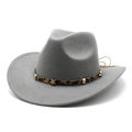 Detail of grey felt cowboy hat with leopard print band and gold star metal studs - M (56-58cm) / Gray