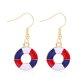 Zinc alloy lifebuoy drop earrings with red, white and blue enamel in gold finish - Style 38-Red White Blue Star and Stripes Lifebuoy Earrings