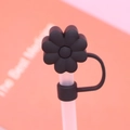 Black flower silicone straw cover for 8-10mm straws with integrated secure strap - Black Flower / 10mm