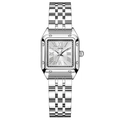 Elegant silver square quartz watch for women with Roman numerals and stainless steel band - Silver Steel Band White Dial