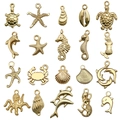 Golden sea animal charms set with starfish and seahorse for DIY jewelry making - Mixed 20pcs KC Gold Ocean Series