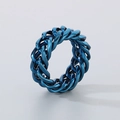 Minimalist deep blue titanium steel Cuban chain link ring with a polished metallic finish - US 8 / Blue Color(KR101925-KFC)