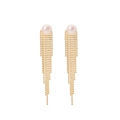 Eleganti orecchini lunghi con nappe in oro 18k e perle bianche naturali da donna - Orecchini a Bottone con Nappa Bianca