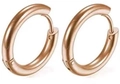 Close-up of classic rose gold titanium steel hoop earrings with polished metal finish - 2.5*8mm (1 Pair) / Rose Gold