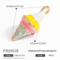 Pendentif cornet de glace en alliage avec émail coloré et cadre doré pour bijoux DIY - Crème Glacée/Jaune Rose Bleu