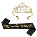 Details von Kristall-Tiara 'RETIRED' und schwarzer Satinschärpe 'Officially Retired!' - Gold Set