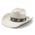 Cappello da cowboy in camoscio beige con cintura decorata e stemma floreale vintage - M (56-57cm) / Camoscio Beige