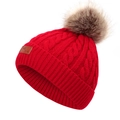 Bonnet tricoté rouge pour enfant avec pompon en fausse fourrure et étiquette cuir - 40-50CM / Rouge