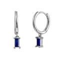 Silver geometric earrings featuring blue rectangular zircon pendants in a prong setting - Silver + Blue Zirconia