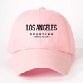 Detail view of pink cotton baseball cap with Los Angeles Downtown athletic director print - One Size / Pink