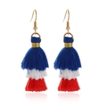 Independence Day tiered tassel earrings in red, white and blue with gold hooks - Style 53-Red White Blue Three-Layer Cotton Tassel Earrings