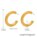 Pendientes de aro dorados en forma de C de acero inoxidable con diámetro de 3,5 cm - 3.5cm / Dorado