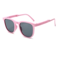 Foldable pink frames sunglasses for kids with grey lenses and UV protection feature - Pink