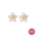 Elegant S925 sterling silver flower stud earrings with white petals and zircon center - Gold Five-Petal Flower Zirconia