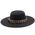 Detailed view of black wool fedora featuring a bold decorative gold chain accent - M (56-58cm) / Dark Gray