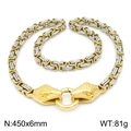 Two-tone silver and gold Byzantine chain necklace with double golden snake heads clasp - Mixed Gold and Silver (45cm)