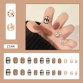 Retro brown diamond pattern press-on nails with gold glitter and mocha square design - Diamond Plaid Pattern (Z544)