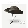 Outdoor men's bucket hat in olive green with 8.5cm brim and adjustable chin strap - Cowboy Hat / Army Green