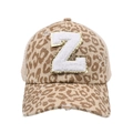 Detail of leopard print ponytail baseball cap with sequined letter Z patch and mesh back - Leopard-Letter Z