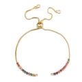 Detail of adjustable gold-plated slider bracelet with rainbow cubic zirconia inlay - Bracelet: 55-q502