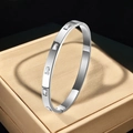 Polished silver titanium steel bangle with rectangular zirconia insets on jewelry box - Silver Style With White Rhinestone (30乙-A-1钢+白钻手镯)