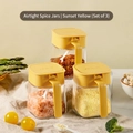 Three-piece kitchen spice jar set with sunset yellow lids and spoons for seasonings - 3-Piece Set Airtight Spice Jar | Lemon Yellow (900ml Total)