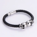 Bracciale punk da uomo in pelle nera intrecciata con teschi e chiusura magnetica - Teschio in acciaio
