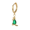 Detail of gold dinosaur earring with vibrant green teardrop zircon stone inlay - Green Dinosaur Style (EH00268)