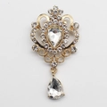 Golden vintage crystal brooch featuring a heart crown design with sparkling water drop rhinestones - White
