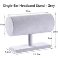 Soporte para diademas en terciopelo gris con barra en T y base estable para organizar el pelo - Barra Única Completa / Gris