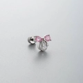 Zilveren strik oorsteker met roze zirkonia en heldere kristallen hanger - Zilver Roze Wit Zirkoon Strik Stijl (A53-2#)