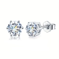 Boucles d'oreilles classiques en argent 925 avec moissanite ronde et six griffes - Puces Classiques 6 Griffes Moissanite Blanche 0.5ct