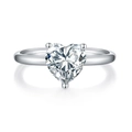 Elegant 2-carat heart-shaped moissanite silver ring with three-prong setting - HK Size 09 / 2ct White