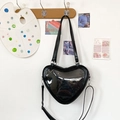 Japanese heart-shaped JK uniform bag in black PU leather with a clear window display - With Display Board / Black