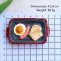 Miniature breakfast fridge magnet set with fried egg and sausage on a small red tray - Toast Egg and Sausage (No Magnet)