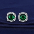 S925 silver stud earrings featuring green round gemstone with halo of white zircons - One-carat Green Diamond Square Bag Earrings Led-74