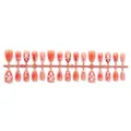 3D floral press-on nails with pink gradient, pearls and rhinestones on long almond tips - B1-14041 (30 Pcs Strip Pack)