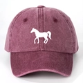 Washed burgundy baseball cap featuring a white horse silhouette print for men and women - One Size / Burgundy