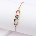 Adjustable gold bracelet with heart paperclip charm and multi-color zircon stones - Heart Inlay Oval Frame Style (款式九)