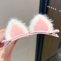 Fermagli per capelli a orecchie di gatto in peluche rosa e bianco per bambine 3D - Rosa