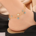 Bohemian gold layered anklet featuring turquoise beads and a white star pendant - 2#Star