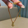 18K vergoldetes Herz- und Kreuzarmband mit Zirkonia-Steinen und roter Kordel - Gold-Rot