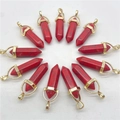 Hexagonal red stone pendants with black veins and gold metal clasps on white background - Red Turquoise / Pendant Only (Without Chain)