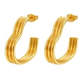 Modische 18K vergoldete mehrlagige geometrische Creolen aus gewelltem Edelstahl für Damen - Wellenförmiger Mehrstrang-Ringstil (MS-635)