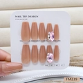 Rosa Strass und Perlen Sargnägel zum Aufkleben Set mit glänzendem Nude-Finish - Größe S(FM239-S)