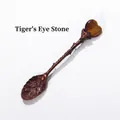 Vintage copper dessert spoon with floral relief and heart-shaped Tiger's Eye gemstone - 2cm Tiger Eye Heart - Red Copper Color