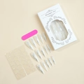 Detailed set of long almond press-on nails with silver flame patterns and accessories - Silver Flame Milky White Style (XC-40-122)